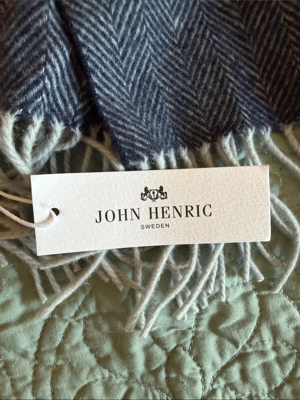 John Henric Blue and Light Gray Cashmere Scarf